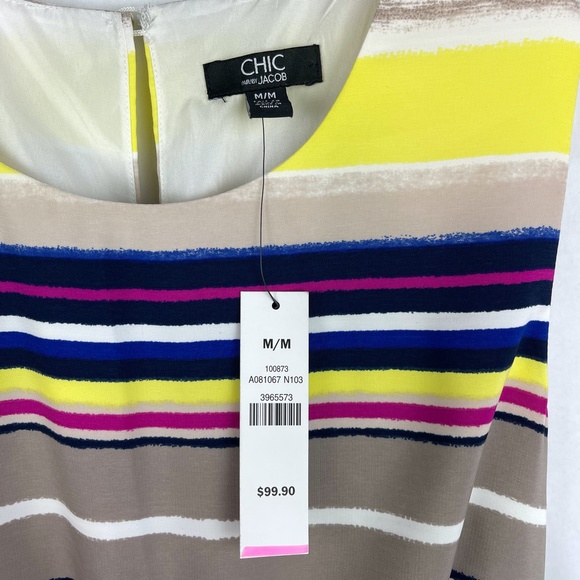 CHIC by Jacob Multi Color Striped Sleeveless Dress Women's Sz M NWT Org $99 - Picture 5 of 7
